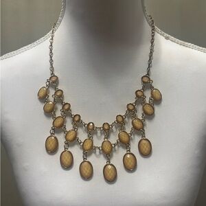 Vintage Gold Tone Oval Cabochon Bib Necklace Statement Layered Drop 20” + 3”